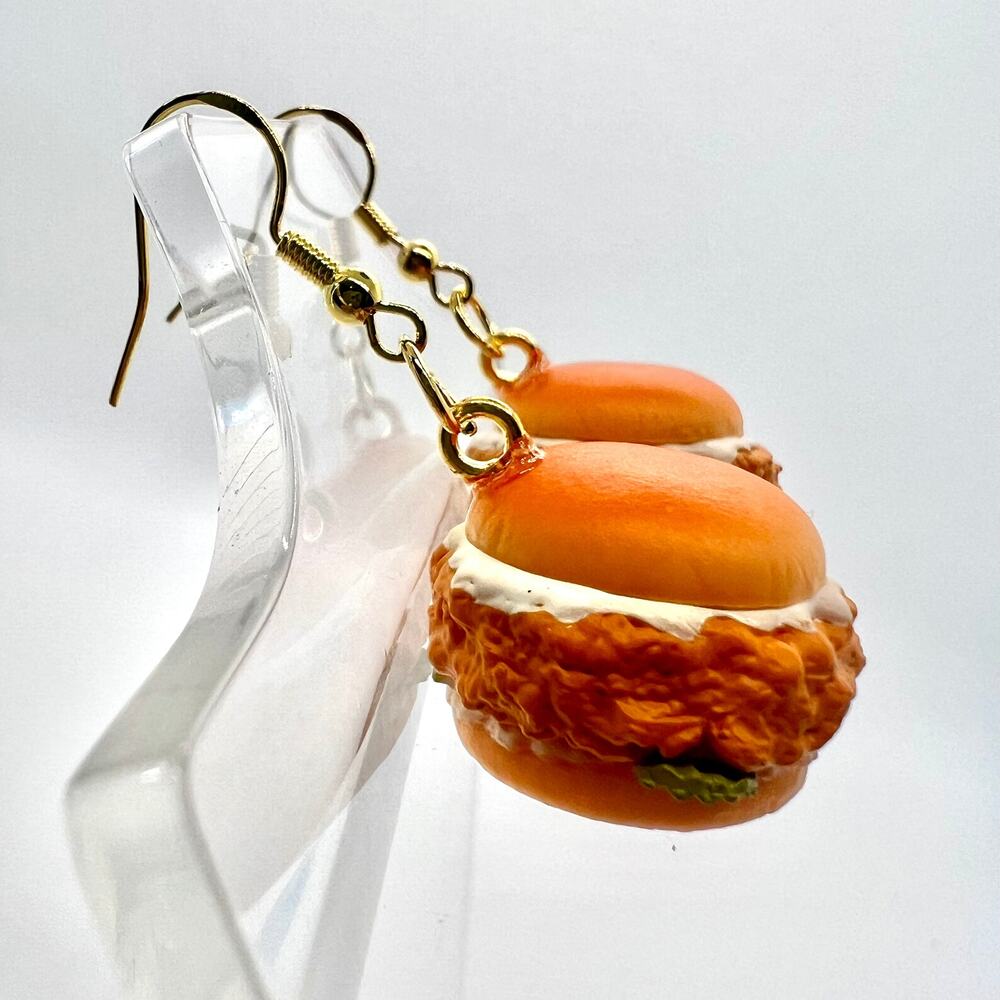 Chicken Sandwich Earrings - KFC Earrings - Food Earrings - Fried Chicken Earring - Picture 4 of 10